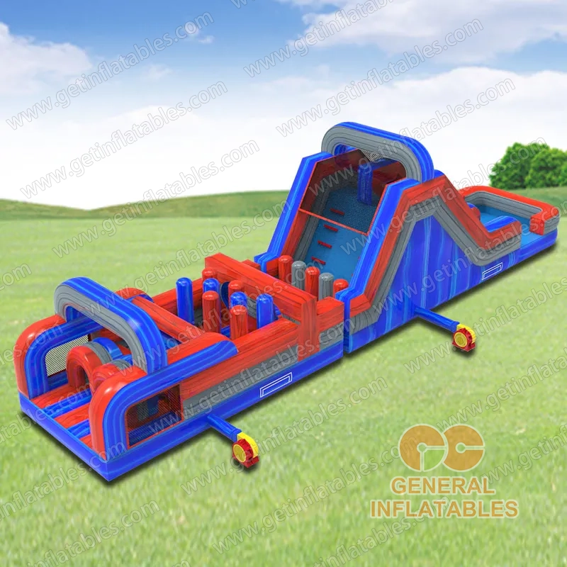 Red/blue marble wet/dry obstacle with inflated pool 