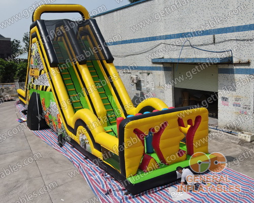Adult Toxic dual lane dry slide with obstacle course