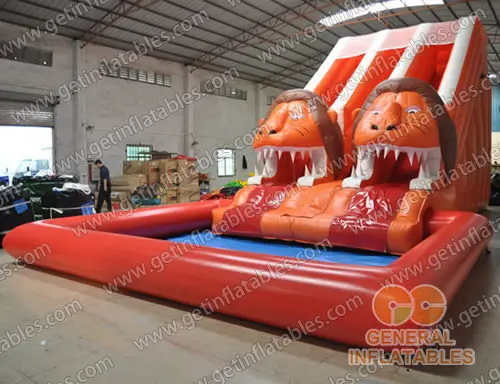 Lion water slide with sealed pool