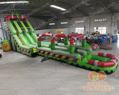 Inflatable Toxic nuclear dual water slide n slip with pool