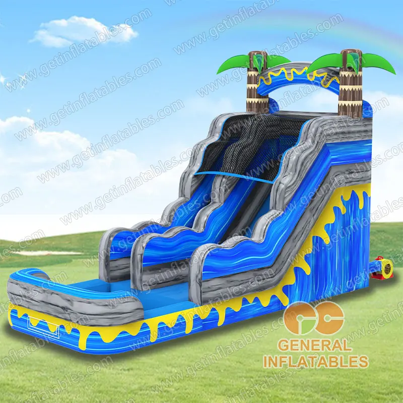 Blue marble palm tree water slide